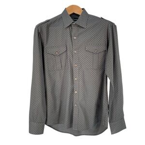 7 Diamonds Mens Green Geometric Print Button Up Long Sleeve Shirt Size Medium